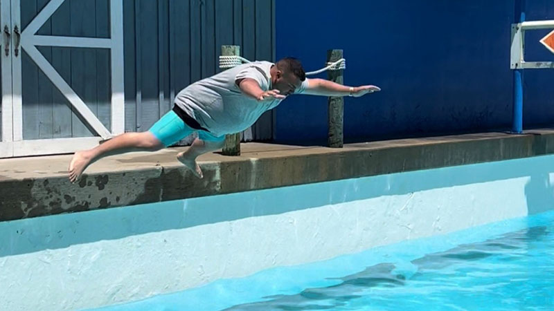 Dad doing a belly flop