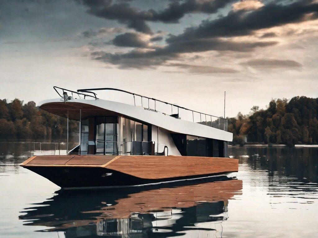 modern boat in a  lake