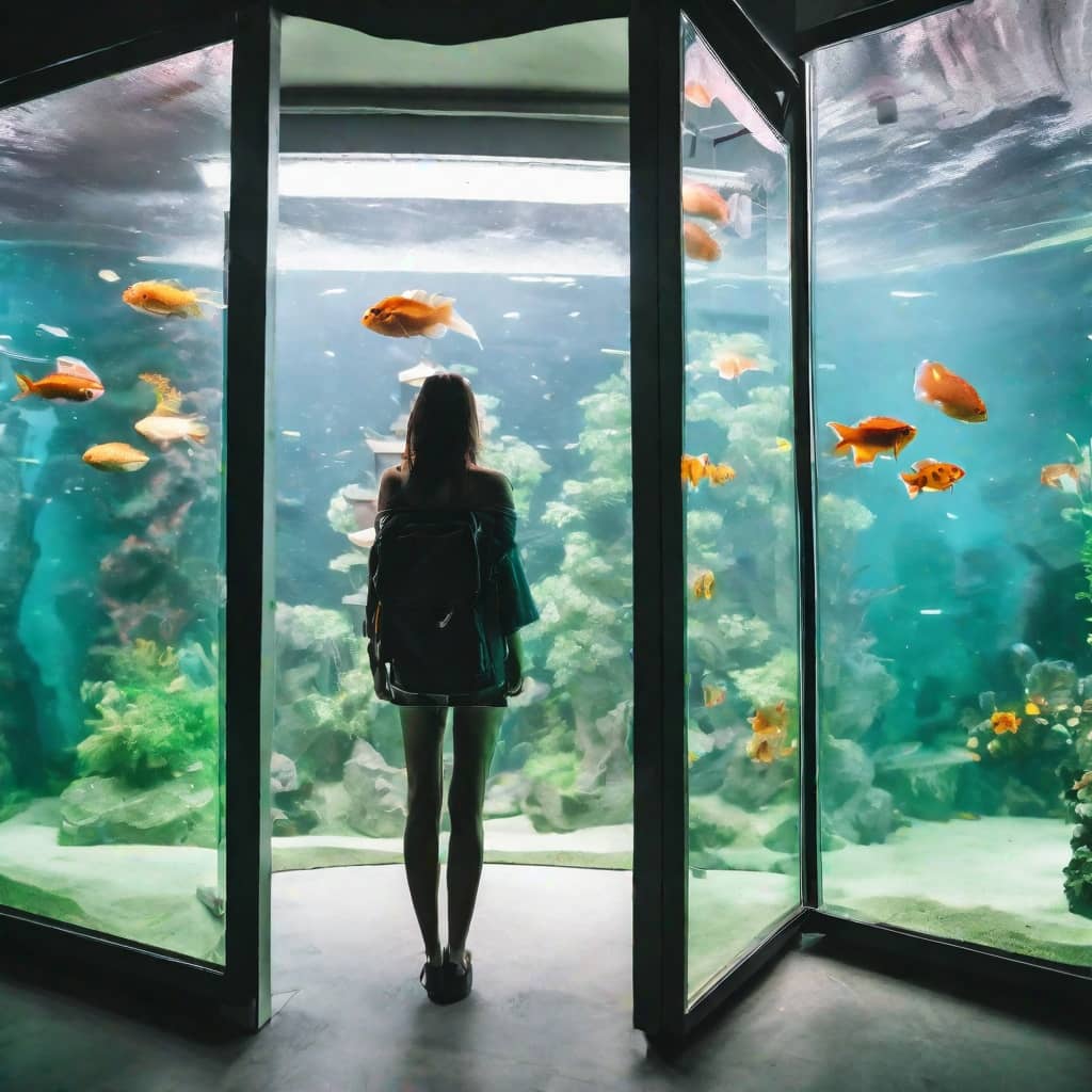woman standing infront of an aquarium