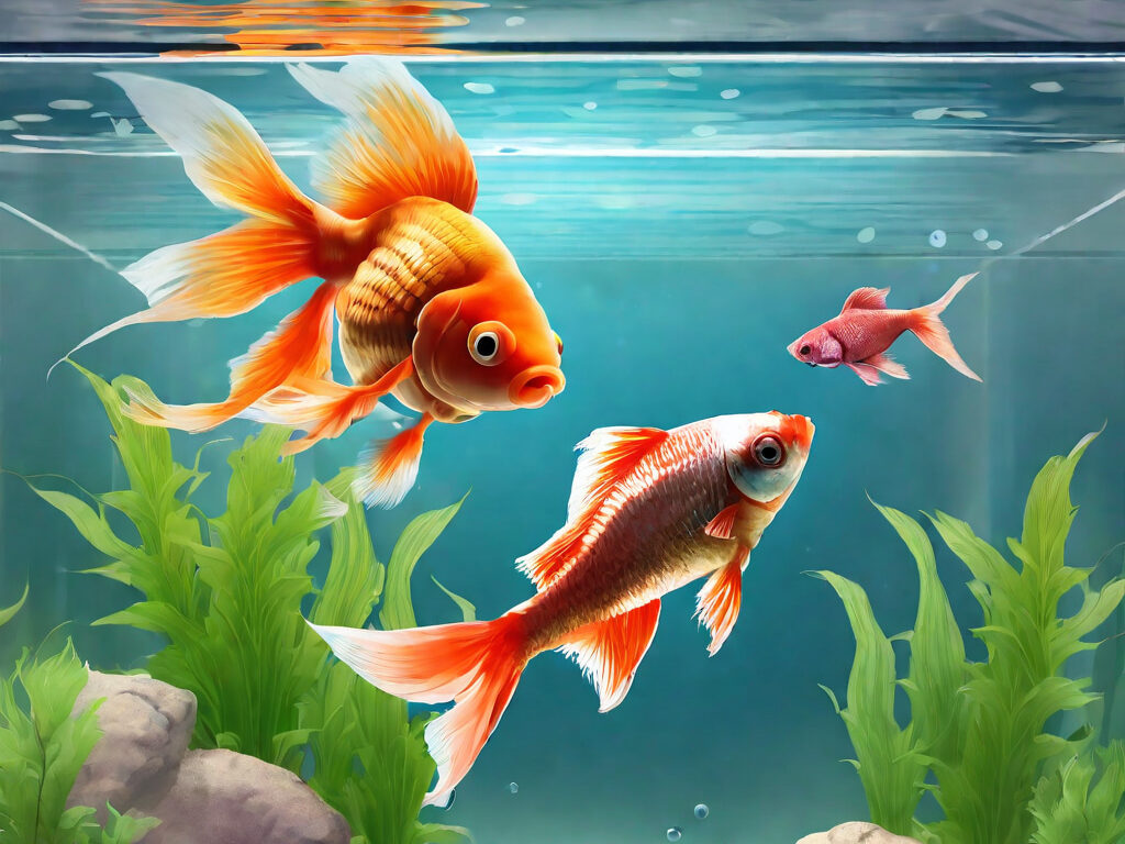 a Goldfish and a Betta Fish  in aquarium
